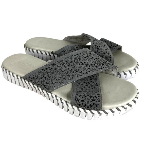 Ilse Jacobsen Hornbaek Gray Cross Band Sandal Women's Size 42 (US 12) EUC - Picture 1 of 8